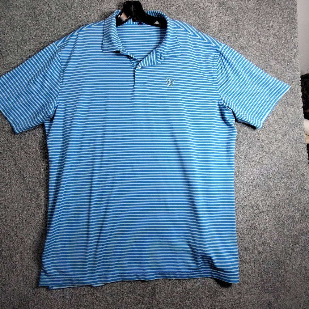 Peter Millar Polo Shirt Mens XL Crown Crafted Blue Stripe Logo Excellent